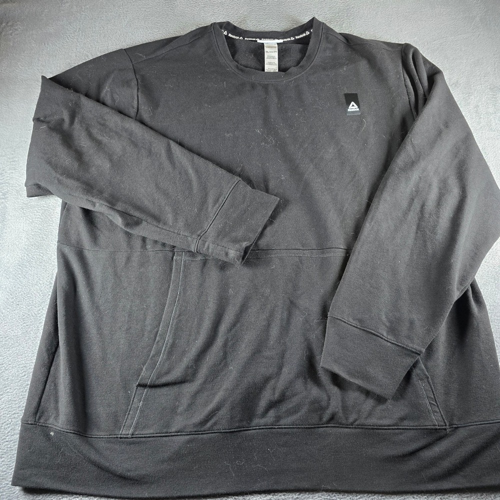 Reebok Mens 3XL Black Crew Neck Sweatshirt Kangaroo Pocket Activewear Pullover